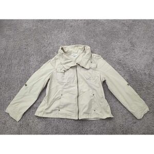 Dressbarn Jacket Womens XL Beige Full Zip Utility Roll Tab Long Sleeve‎ Pockets
